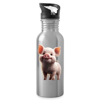 Schwein Hausschwein Sau Schweine Liebe Schweinchen - Trinkflasche mit integriertem Trinkhalm - Lightsilver - Rechts