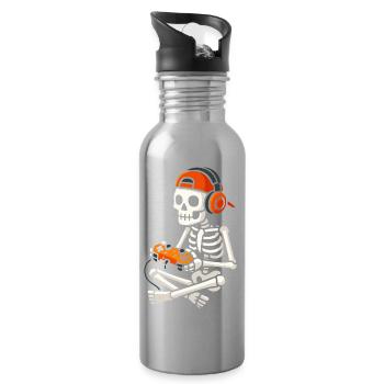 Skelett Gamer in Kopfhörern Halloween - Trinkflasche mit integriertem Trinkhalm - Lightsilver - Rechts