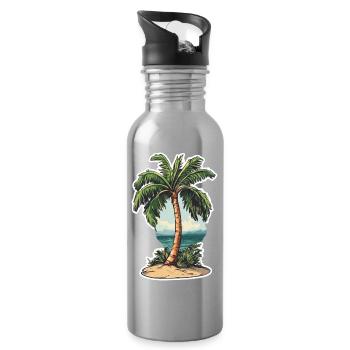 Palm tree - Water bottle with straw - silver - Right