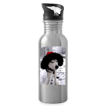 Sled dog with Christmas hat - Water bottle with straw - silver - Right