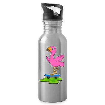 Flamingo Skater Skateboard - Water bottle with straw - silver - Right