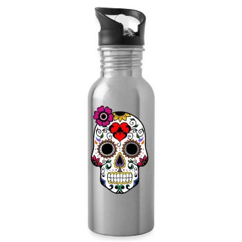 Sugar skull Halloween - Water bottle with straw - silver - Right