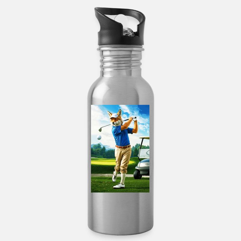 Humanoider Coyote-Golfer in Aktion - Trinkflasche mit integriertem Trinkhalm - Lightsilver