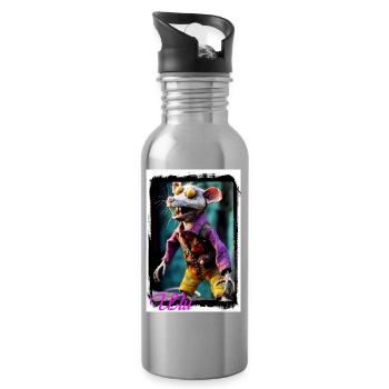 Ausdrucksstarker Ratten-Charakter bunter Kleidung - Trinkflasche mit integriertem Trinkhalm - Lightsilver - Rechts