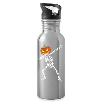 Squelette de danse d'Halloween - Citrouille tamponnante - Gourde avec paille intégrée - argent clair - Droite