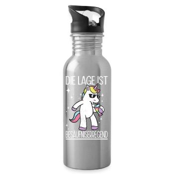 Lustiges Einhorn Bier Party Geschenk Spruch - Trinkflasche mit integriertem Trinkhalm - Lightsilver - Rechts