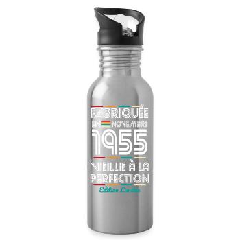 70th Anniversary - Made in November 1955 - Water bottle with straw - silver - Right