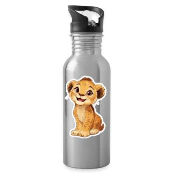 Lion - Water bottle with straw - silver - Right