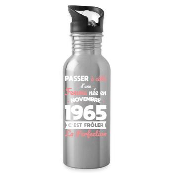 Anniversaire 60 ans - Née en Novembre 1965 - Gourde avec paille intégrée - argent clair - Droite