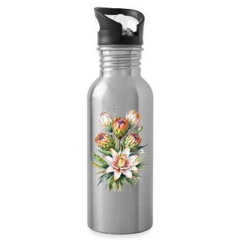 Protea Bloom Aquarell - Trinkflasche mit integriertem Trinkhalm - Lightsilver - Rechts