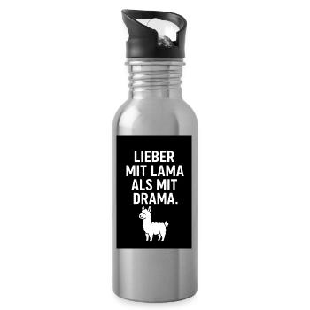 Lieber mit Lama als mit Drama - Trinkflasche mit integriertem Trinkhalm - Lightsilver - Rechts