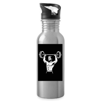 Kraftvolle Hantel-Illustration - Trinkflasche mit integriertem Trinkhalm - Lightsilver - Rechts