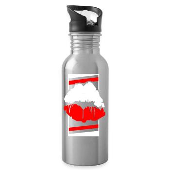 Poland Lips Contrast Pop Art - Water bottle with straw - silver - Right