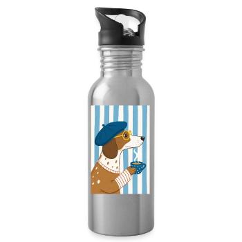 Schicker Hundekaffee und Baskenmütze - Trinkflasche mit integriertem Trinkhalm - Lightsilver - Rechts