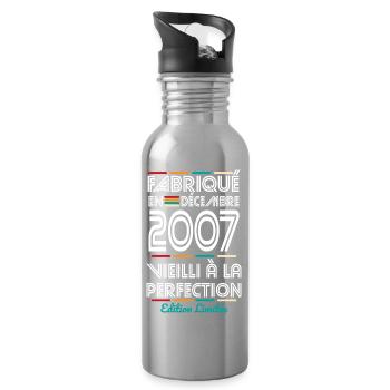 Anniversaire 18 ans - Fabriqué en Décembre 2007 - Gourde avec paille intégrée - argent clair - Droite