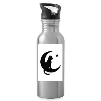 Mondkatze auf Mondschatten - Trinkflasche mit integriertem Trinkhalm - Lightsilver - Rechts
