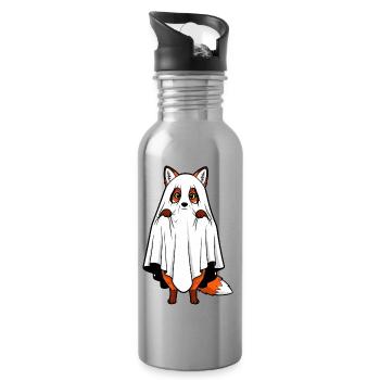 Drôle Halloween renard fantôme dessin animé effrayant - Gourde avec paille intégrée - argent clair - Droite