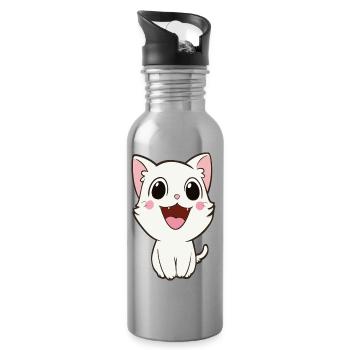 Verspieltes weißes Kätzchen-Maskottchen - Trinkflasche mit integriertem Trinkhalm - Lightsilver - Rechts