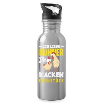 I love chickens – they poop breakfast - Water bottle with straw - silver - Right
