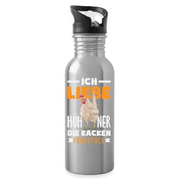 I love chickens – they poop breakfast - Water bottle with straw - silver - Right