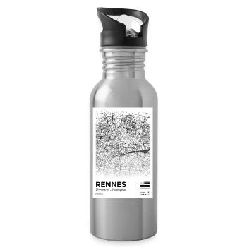 Map of Rennes Centre Black and White - Water bottle with straw - silver - Right