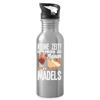 Pas le temps! Je dois aller vers mes filles – des poulets - Gourde avec paille intégrée - argent clair - Droite