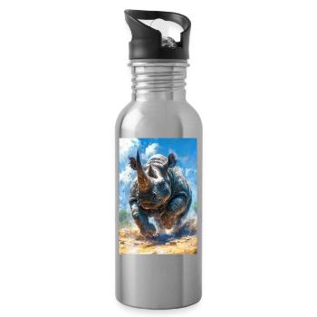 Illustration of a rhinoceros - Water bottle with straw - silver - Right