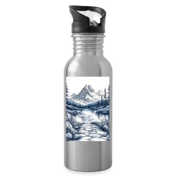 Illustration einer Gebirgslandschaft - Trinkflasche mit integriertem Trinkhalm - Lightsilver - Rechts
