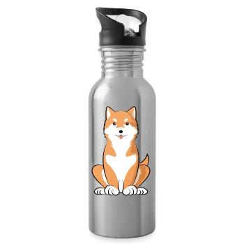 Shiba Inu Dog Dad Lover Proud Dog Owner Gift - Water bottle with straw - silver - Right