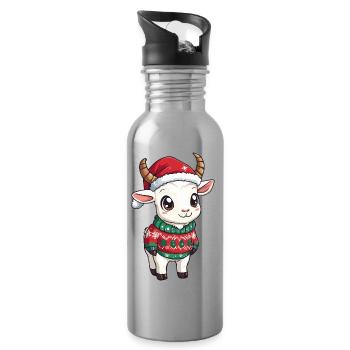 Bergziege Weihnachten - Trinkflasche mit integriertem Trinkhalm - Lightsilver - Rechts