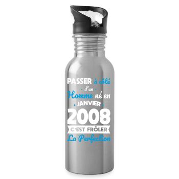 18th birthday - born in January 2008 - Water bottle with straw - silver - Right