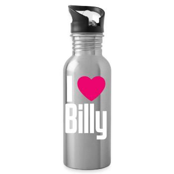 I Love Billy Pinkes Herz Ich liebe Billy - Trinkflasche mit integriertem Trinkhalm - Lightsilver - Rechts