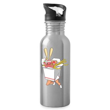 Laufender Nudelkämpfer in lustigen Takeout-Box-Kunst - Trinkflasche mit integriertem Trinkhalm - Lightsilver - Rechts