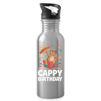 Capybara Anniversaire Cappy Anniversaire Drôle de capy - Gourde avec paille intégrée - argent clair - Droite