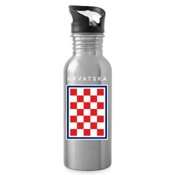 Hrvatska Checker Blaue Grenze - Trinkflasche mit integriertem Trinkhalm - Lightsilver - Rechts