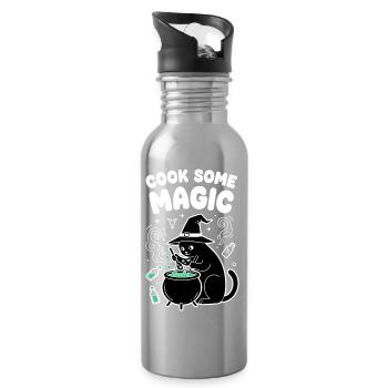 Cat magic in the cauldron - Water bottle with straw - silver - Right