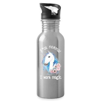 Fuck Normal I Want Magic – Unicorn Watercolor - Water bottle with straw - silver - Right