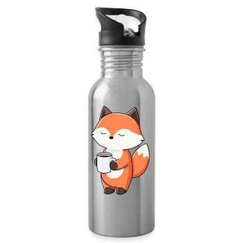 Renard avec Charme de tasse à café - Gourde avec paille intégrée - argent clair - Droite