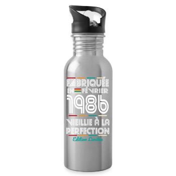 40-jähriges Jubiläum – Hergestellt im Februar 1986 - Trinkflasche mit integriertem Trinkhalm - Lightsilver - Rechts