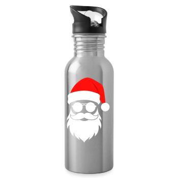Santa mit Sonnenbrille Minimal Weihnachtsdesign - Trinkflasche mit integriertem Trinkhalm - Lightsilver - Rechts
