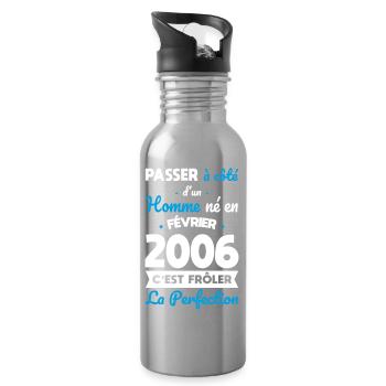 Anniversaire 20 ans - Né en Février 2006 - Gourde avec paille intégrée - argent clair - Droite