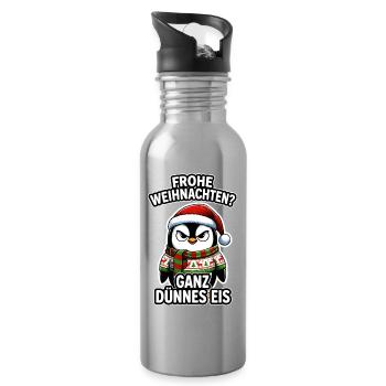 Frohe Weihnachten Ganz Dünnes Eis Pinguin - Water bottle with straw - silver - Right