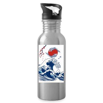 Koi und Welle in der Sonne - Trinkflasche mit integriertem Trinkhalm - Lightsilver - Rechts