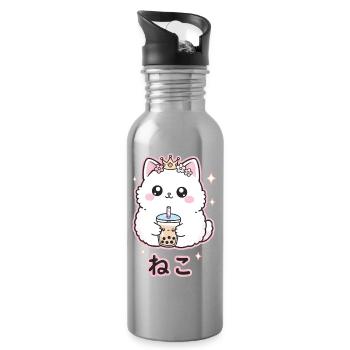Katzenkönigin mit Bubble Tea - Trinkflasche mit integriertem Trinkhalm - Lightsilver - Rechts