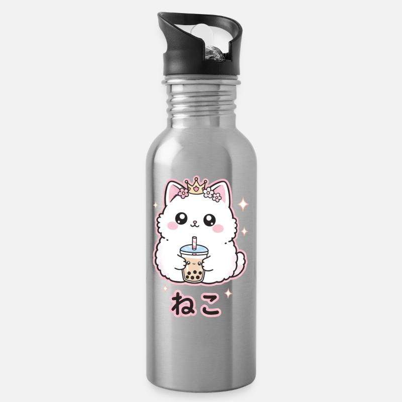 Reine des chats au bubble tea - Gourde avec paille intégrée - argent clair