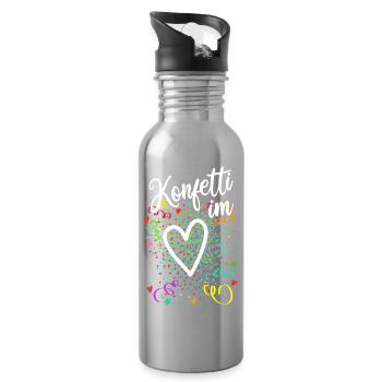 Konfetti im Herzen - Karneval im Blut - Trinkflasche mit integriertem Trinkhalm - Lightsilver - Rechts