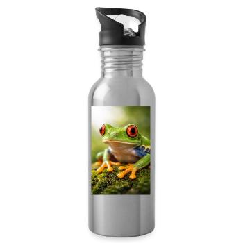 Grüner Frosch mit Sonnenscheinaugen - Trinkflasche mit integriertem Trinkhalm - Lightsilver - Rechts