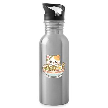 Kawaii Katze Ramen Nudeln Anime - Trinkflasche mit integriertem Trinkhalm - Lightsilver - Rechts