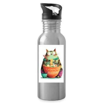 Ramen-Katzen-Festmahl - Trinkflasche mit integriertem Trinkhalm - Lightsilver - Rechts