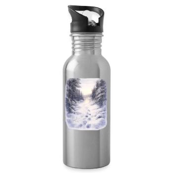 Winter forest path in the magic of snow - Water bottle with straw - silver - Right